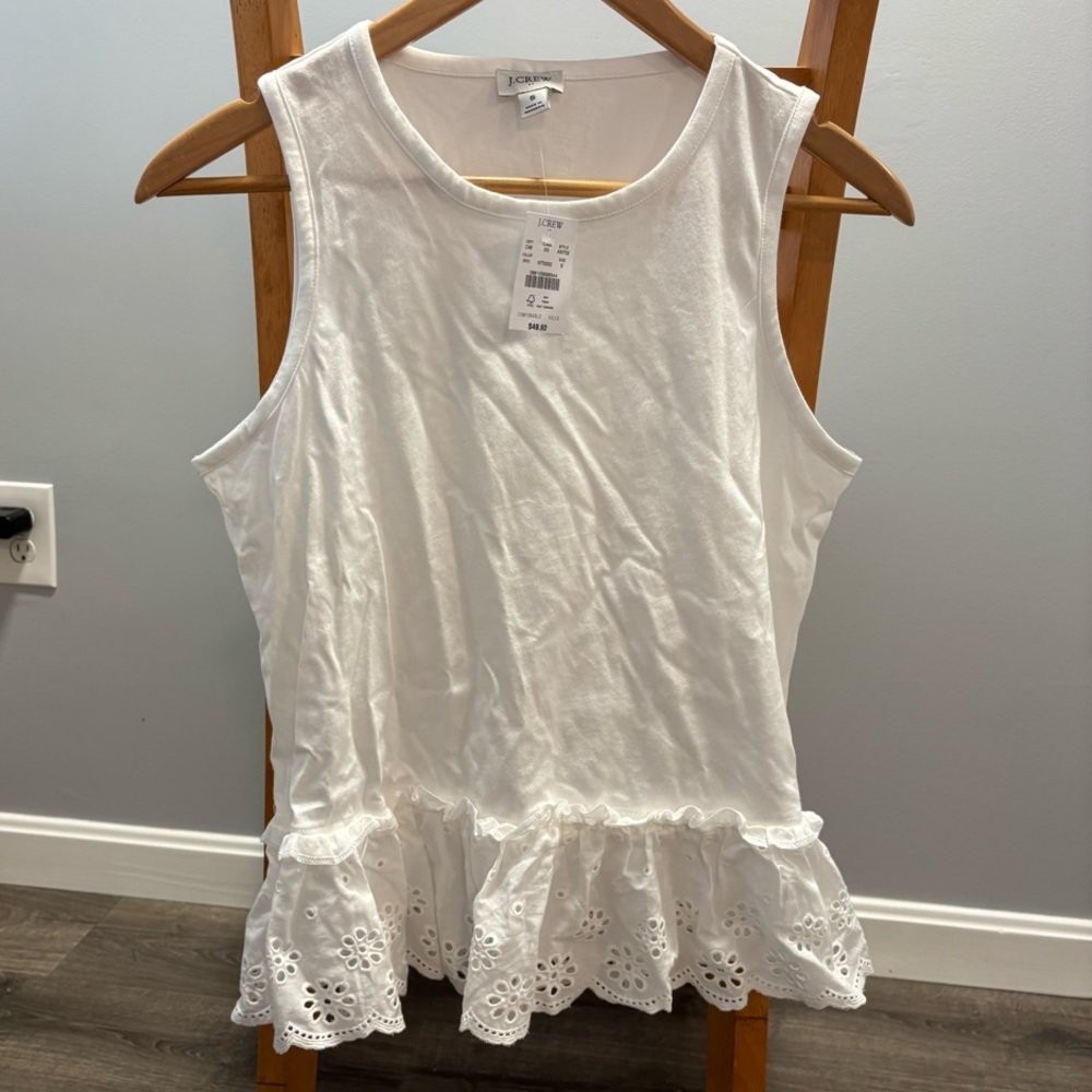 NWT J. Crew White Eyelet Hem Tank Top